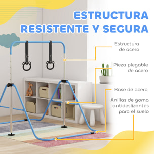 Barra de Gimnasia para Niños con Altura Ajustable en 5 Niveles y Anillos, Barra de Entrenamiento de Gimnasia Plegable en Casa, Azul