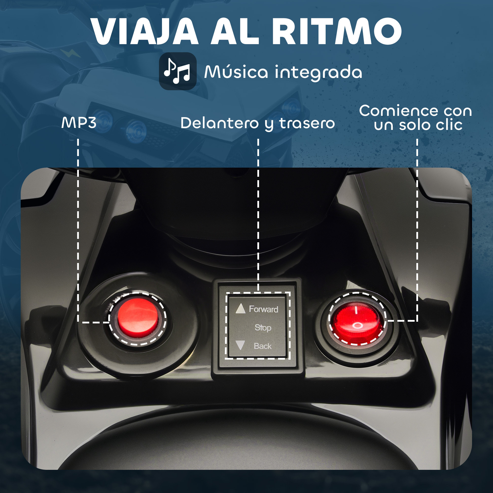 Quad Eléctrico para Niños 6 V, Quad para Niños de 37 a 72 Meses, Velocidad hasta 3â€¯km/h, con Faros y Música, Blanco