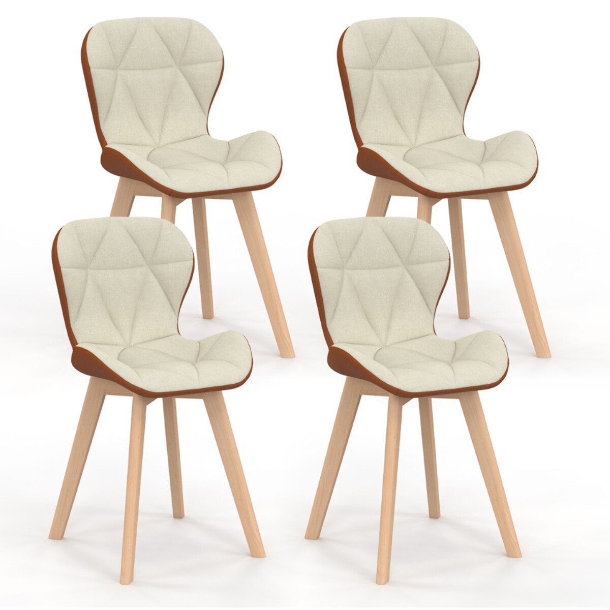 Chaises Gladys en tissu beige et camel et pieds bois - lot de 4