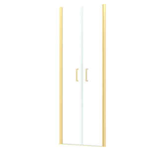 Porte de Douche Double Battant 70x200cm - Verre Trempé Transparent 6mm - Profil Or Doré Brossé