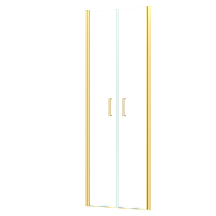Porte de Douche Double Battant 70x200cm - Verre Trempé Transparent 6mm - Profil Or Doré Brossé