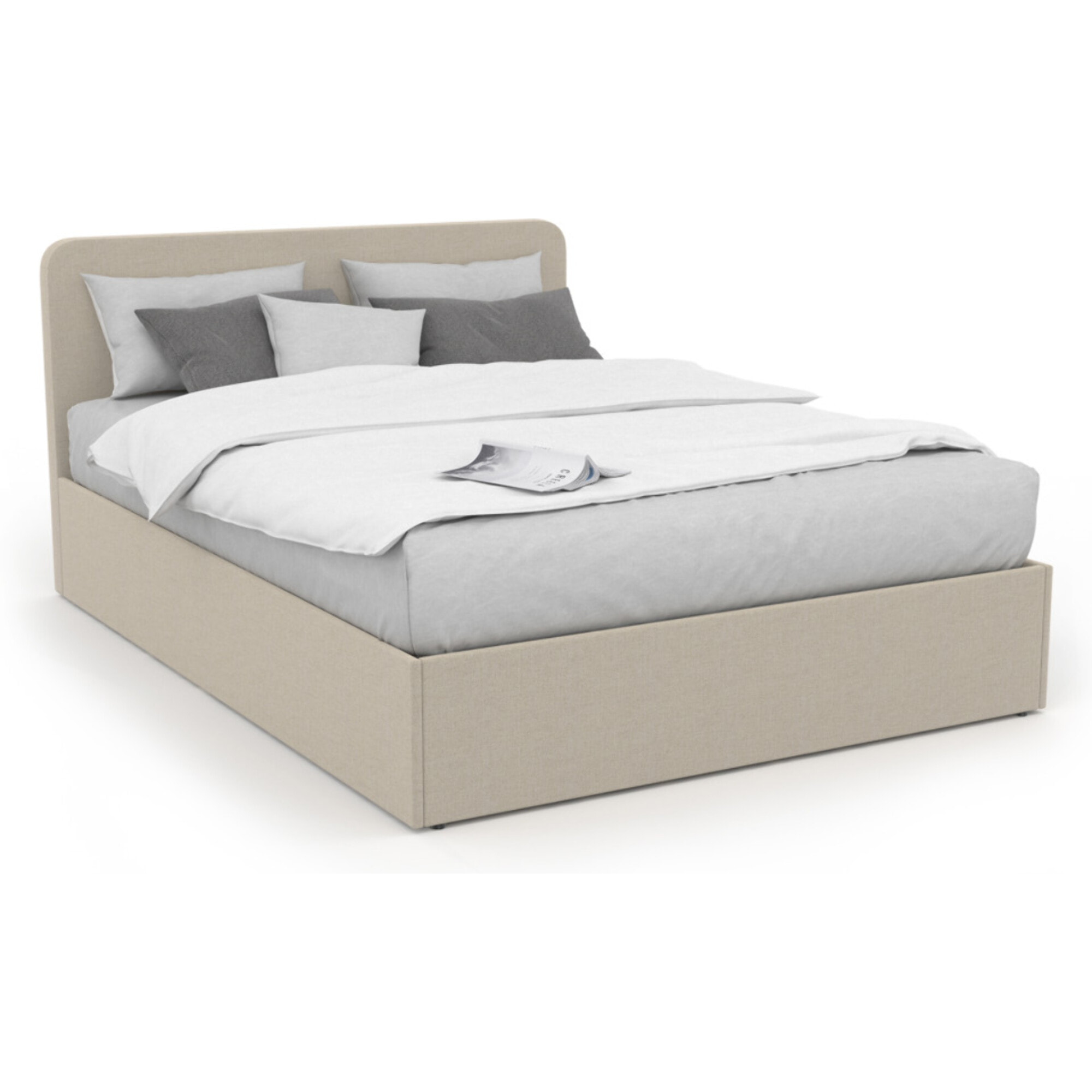 Lit coffre Louise en velours avec sommier et tête de lit - Beige