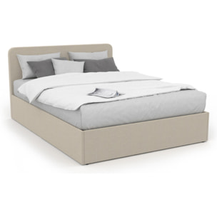 Lit coffre Louise en velours avec sommier et tête de lit - Beige