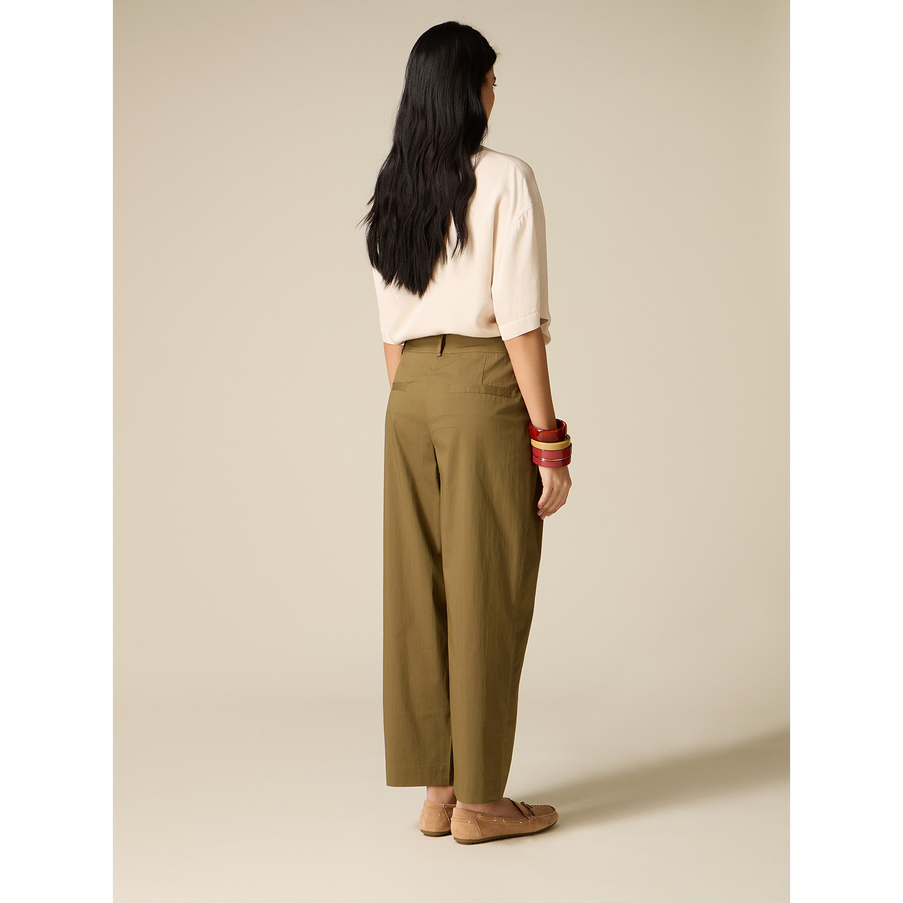 Oltre - Pantaloni cropped in popeline - Verde militare