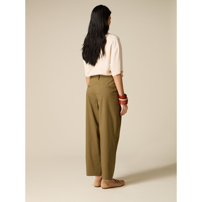 Oltre - Pantaloni cropped in popeline - Verde militare