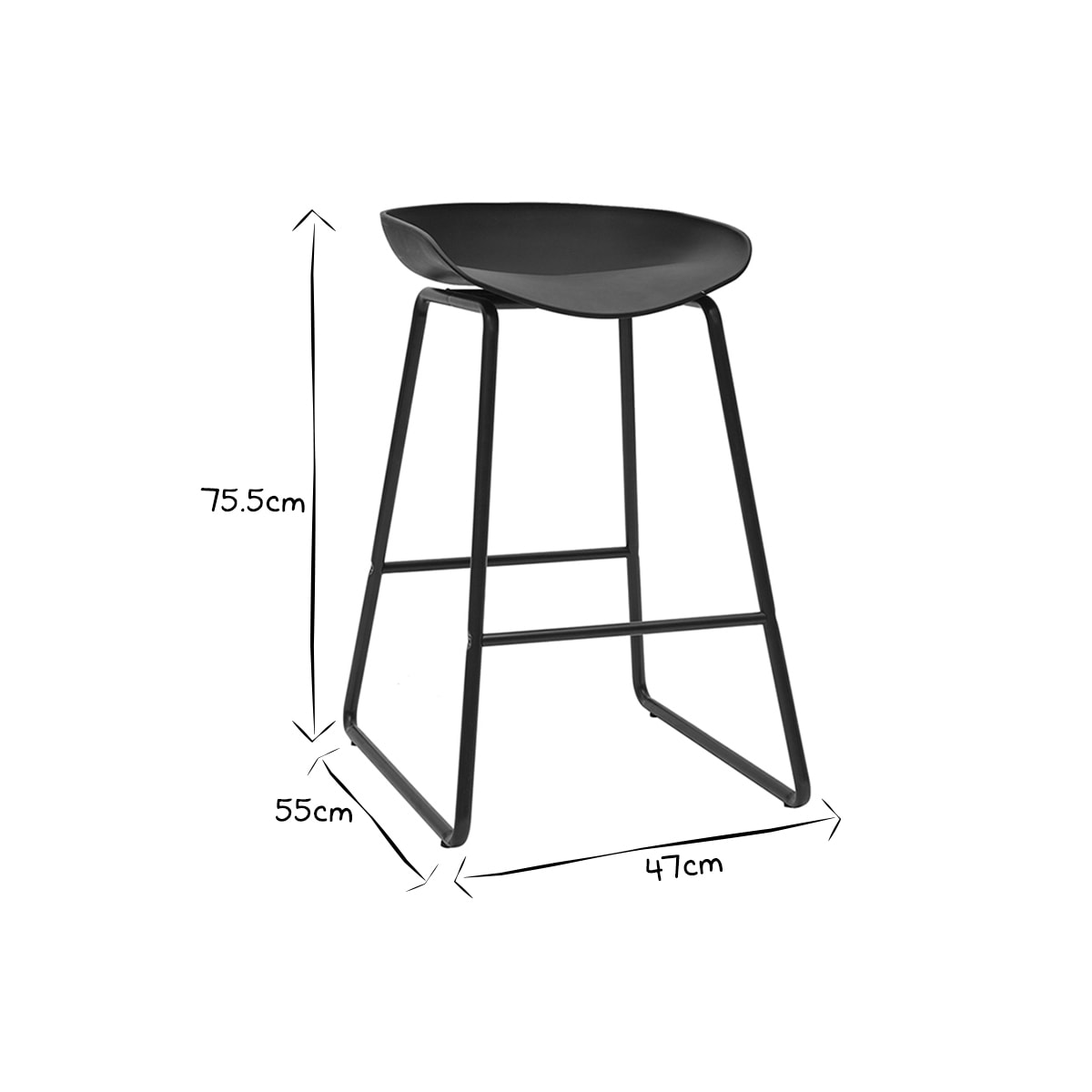 Tabourets de bar design noirs H65 cm (lot de 2) PEBBLE