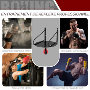 Punching ball poire de vitesse boxe avec support plateau tournant + pompe MDF acier revêtement synthétique rouge noir