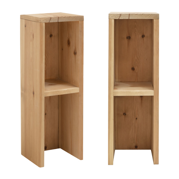 Pack de 2 tables de chevet ou d’appoint en bois massif de couleur chêne moyen 60x20cm Hauteur: 60 Longueur: 20 Largeur: 20