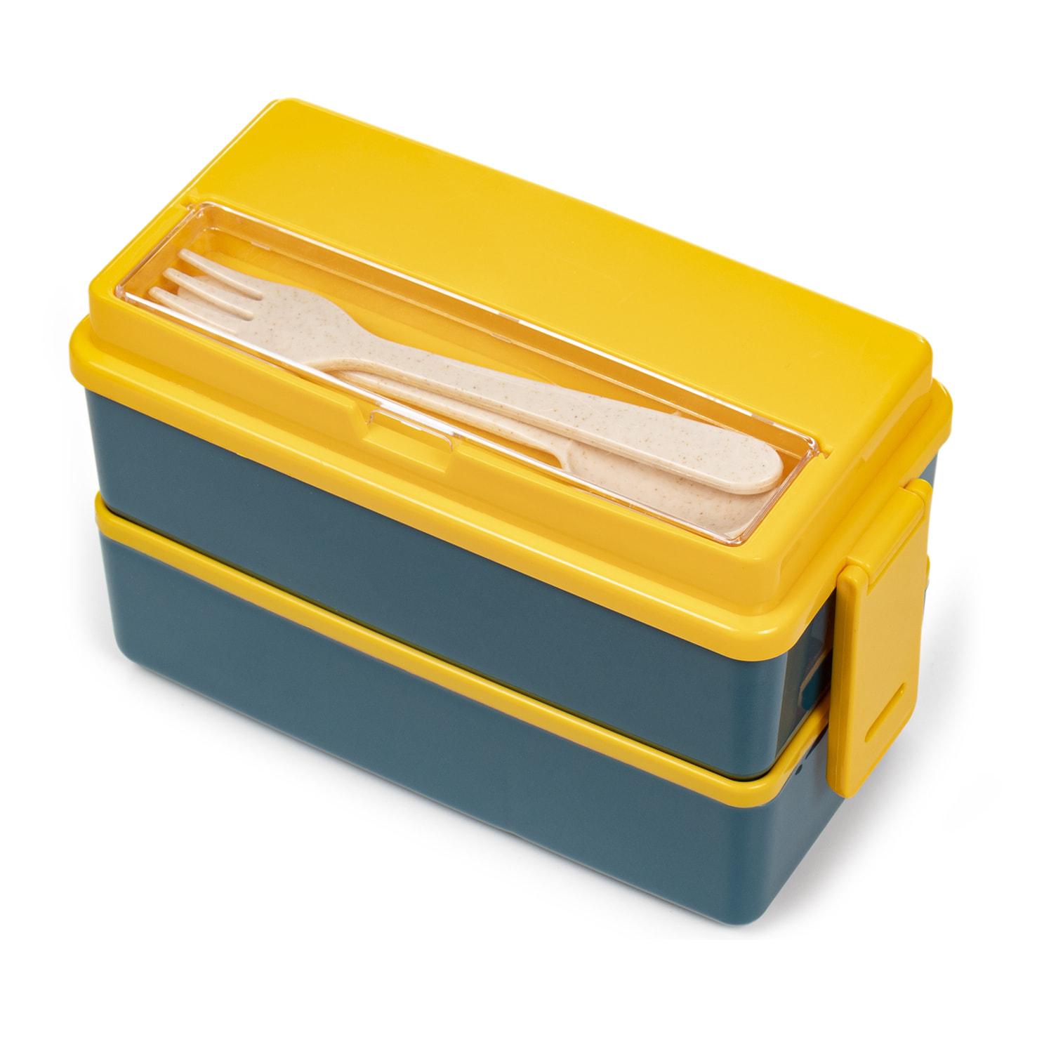 Lunch box ermetico con 2 altezze per conservare gli alimenti. Include posate. Adatto al microonde