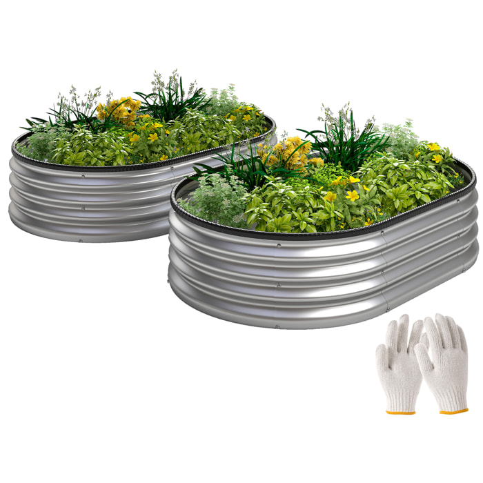 Juego de 2 Jardineras Exterior Grandes de Acero Galvanizado, Huertos Urbanos, Maceteros Exterior Modular con Base Abierta para Plantas, Resistente a la Intemperie, 135x90x30 cm, Plateado