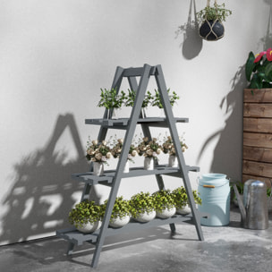 Estantería para Plantas Plegable de Madera Soporte para Macetas de 3 Niveles con Marco en A para Exteriores Interiores Salón Jardín Balcón 100x36x112 cm Gris