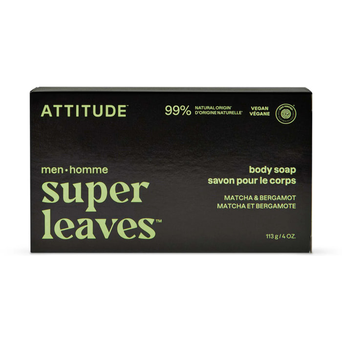 Super leaves men jabón Corporal Sólido Matcha & Bergamota 113 g