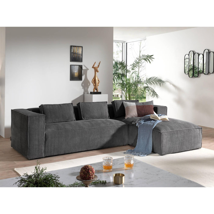 Stella - canapé d'angle - en velours côtelé - 4 places -style contemporain - droit - Gris foncé