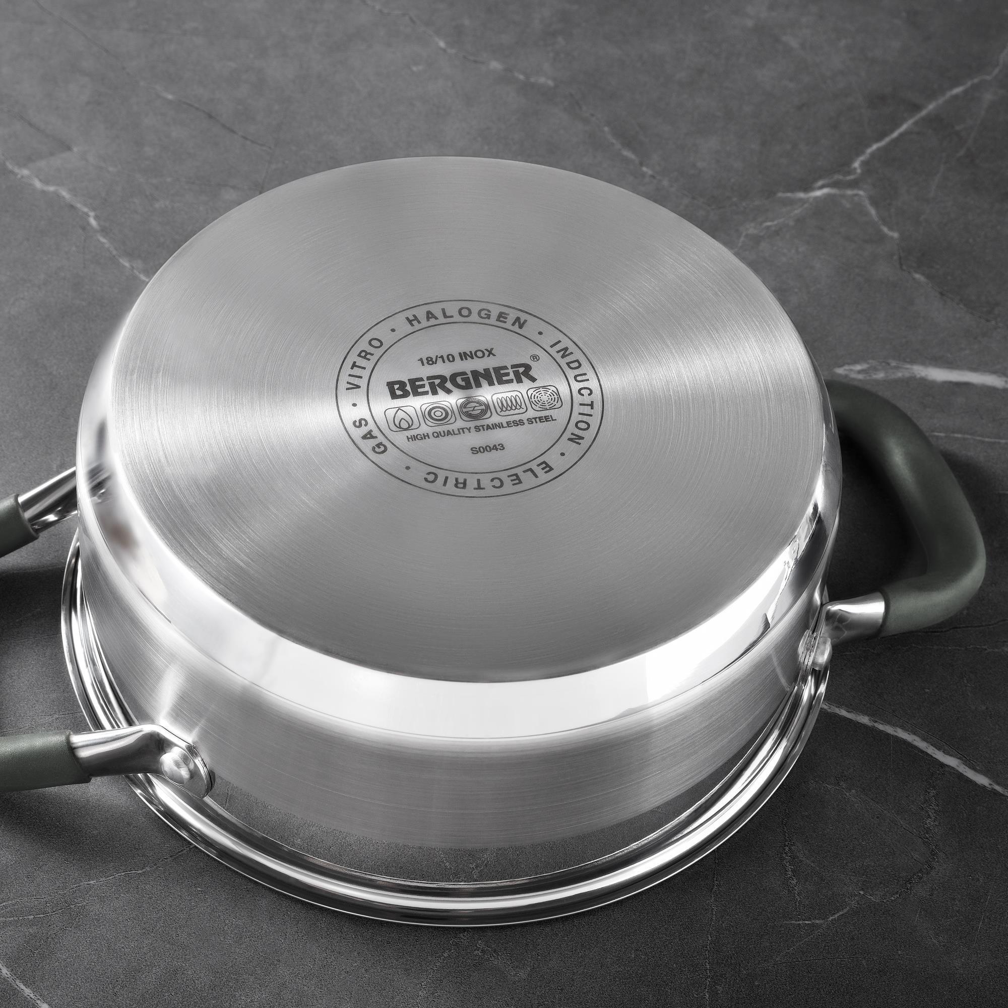 Olla Ø28x16,5cm de 9,5Len Acero inoxidable MIDNIGHT con tapa Bergner