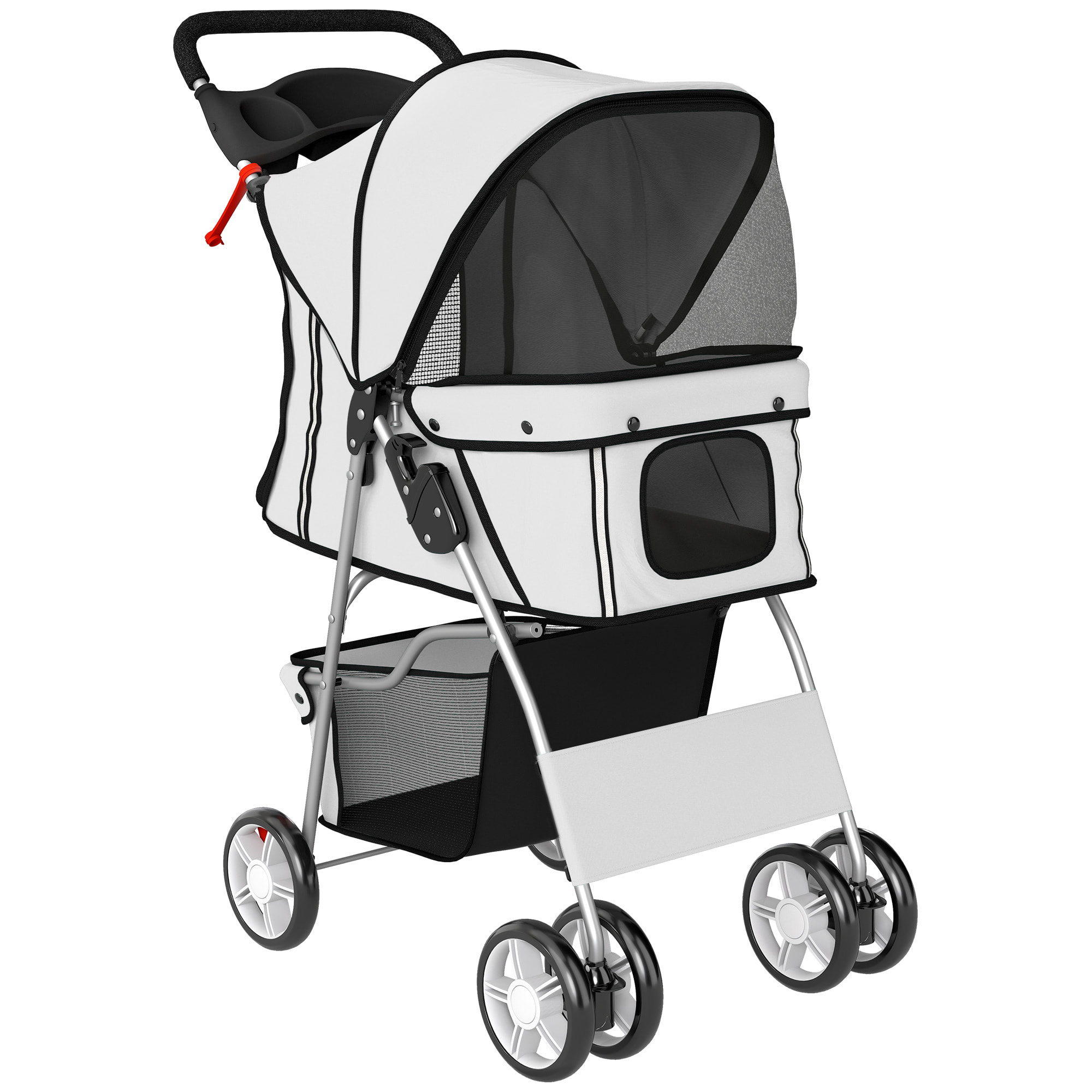 Poussette buggy pliable pour chiens tissu 600D Oxford imperméable 4 roues gris clair