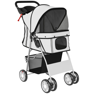 Poussette buggy pliable pour chiens tissu 600D Oxford imperméable 4 roues gris clair