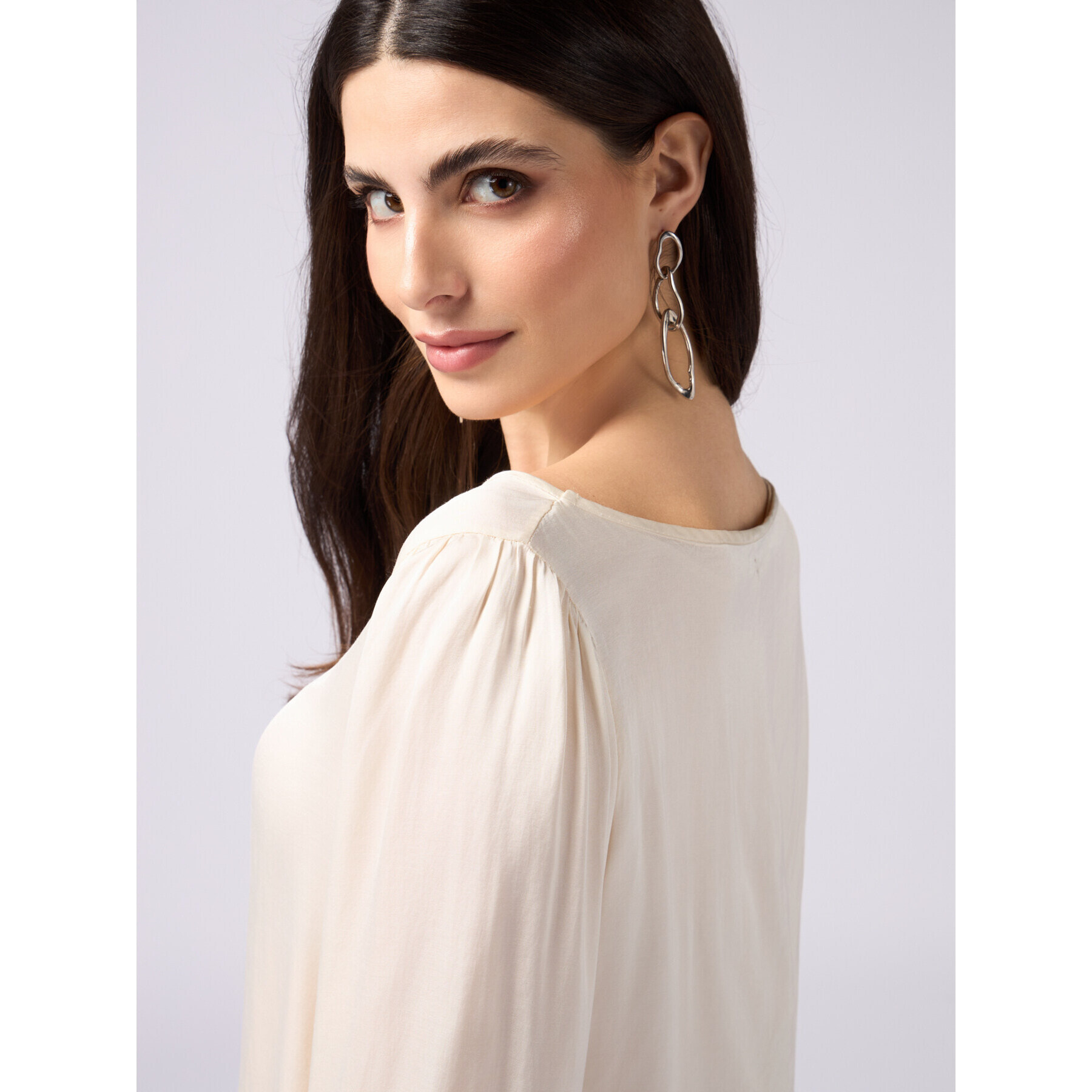 Oltre - Blusa maniche lunghe in raso di viscosa - Bianco