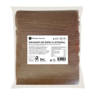 PLANETA HUERTO | Espagueti de espelta integral ecológico 5 kg, pasta vegana y rica en fibra - Espagueti de espelta Elaborado con harina integral de espelta, sin refinar, ideal para dietas saludables