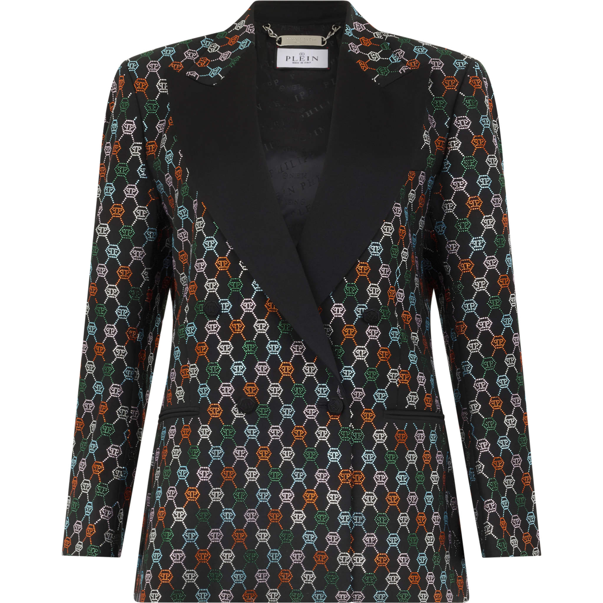PHILIPP PLEIN Double Breasted Marine Fit Blazer Monogram Strass