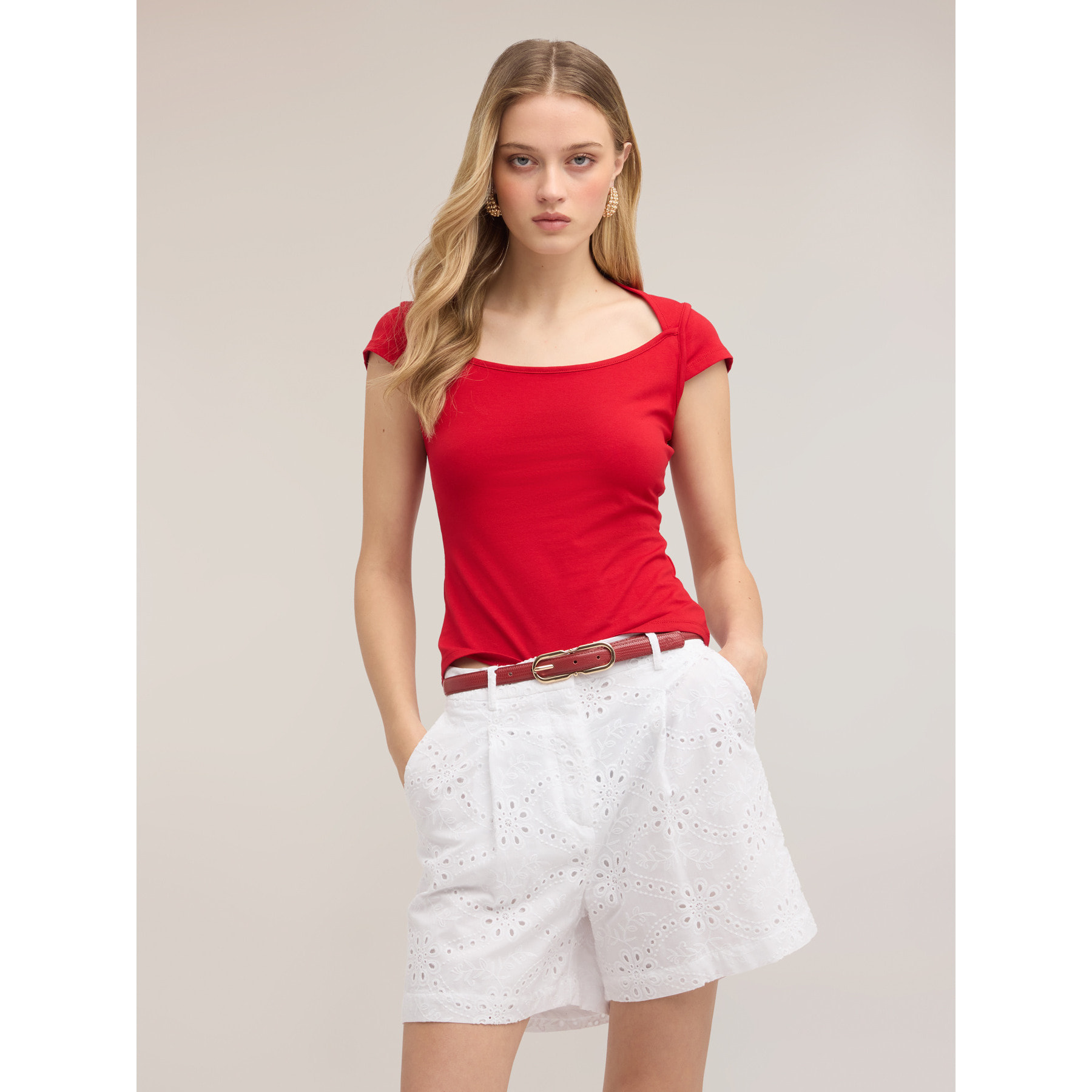Motivi - Camiseta con escote barco - Rojo