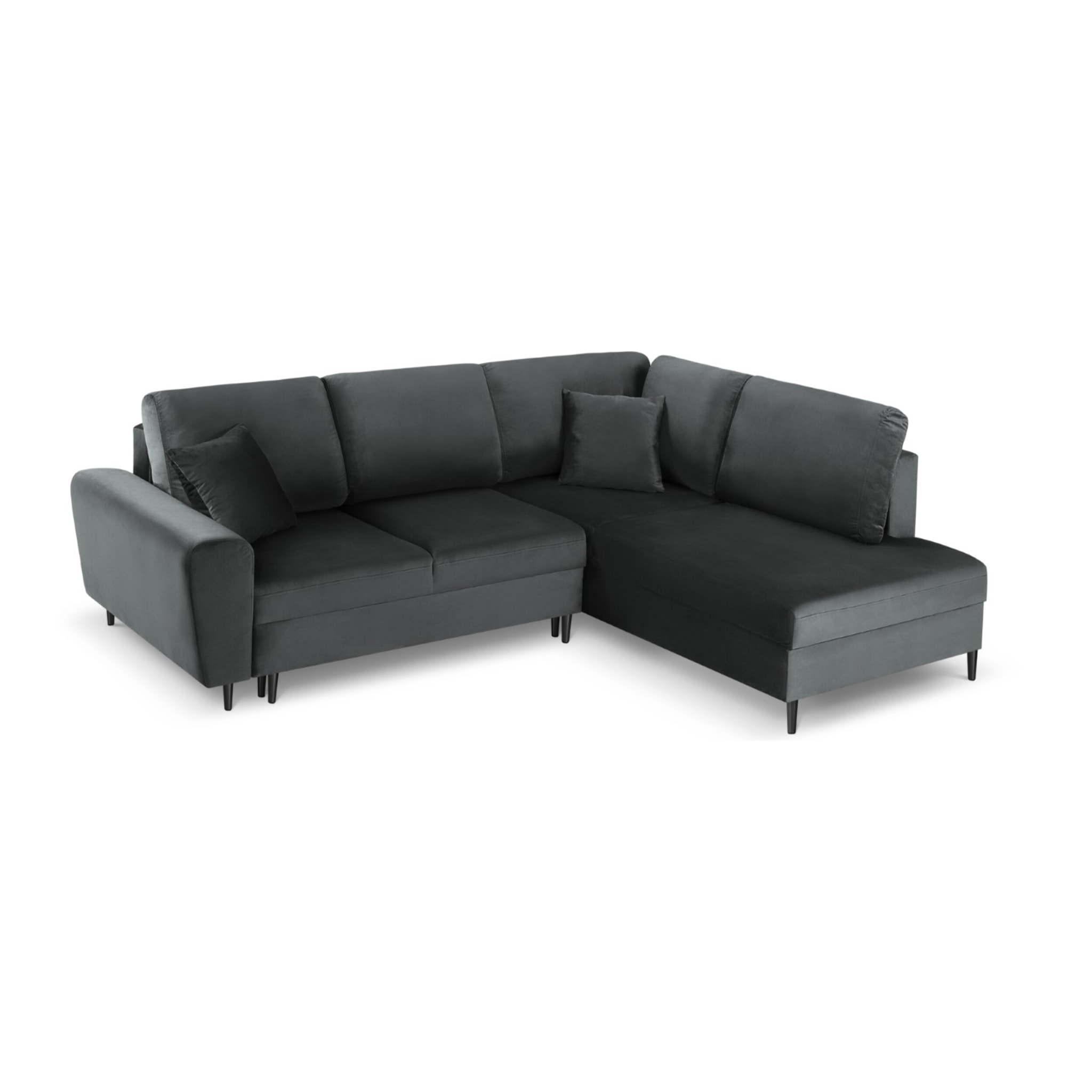 Canapé d'angle droit convertible avec coffre de rangement "Kyoto" 5 places en velours gris foncé