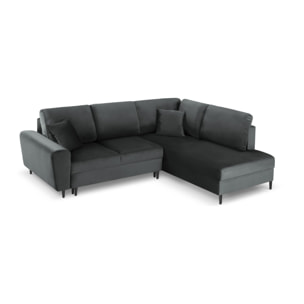 Canapé d'angle droit convertible avec coffre de rangement "Kyoto" 5 places en velours gris foncé