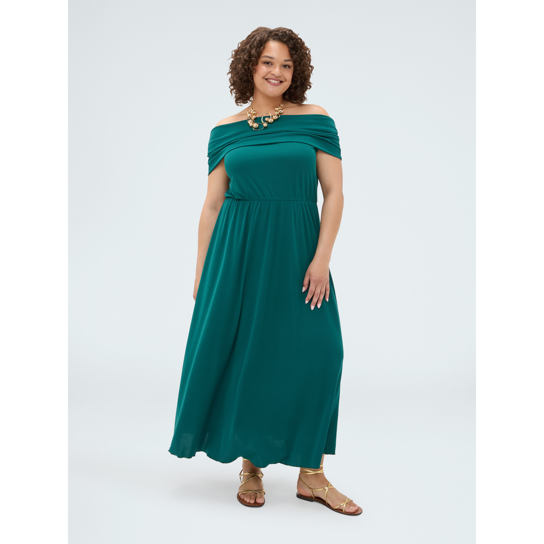 Fiorella Rubino - Vestido largo Chill off-shoulder en jersey - Verde
