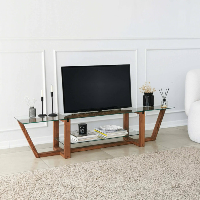 Mobile porta TV Dmatturr, Credenza da soggiorno, Armadio basso per TV, Base parete attrezzata, 158x35h35 cm, Noce