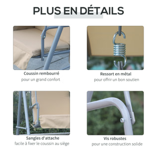 Balancelle design de jardin 2 places inclinaison toit réglable tablette rétractable rangement acier gris clair beige