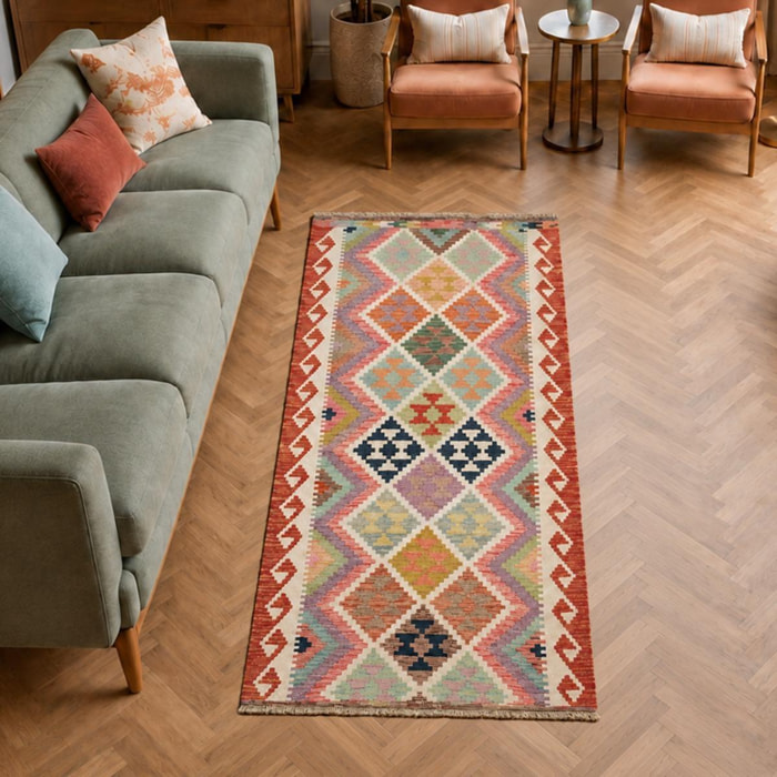 Tapis kilim, motif ethnique authentique, tissé plat en laine