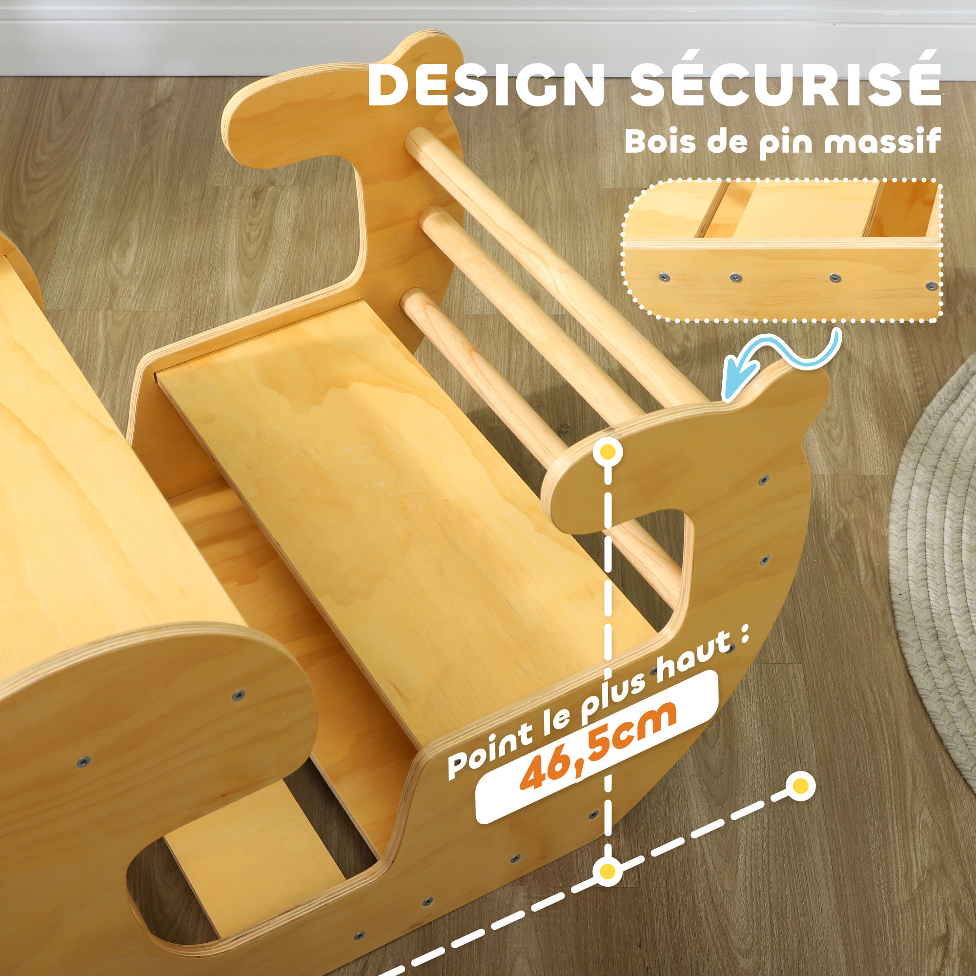 Arche d'escalade enfant bureau 2 en 1 bois pin naturel