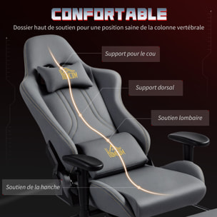 Chaise de bureau gaming ergonomique - chaise gaming réglable inclinable - fauteuil gamer avec coussins - tissu suédine gris