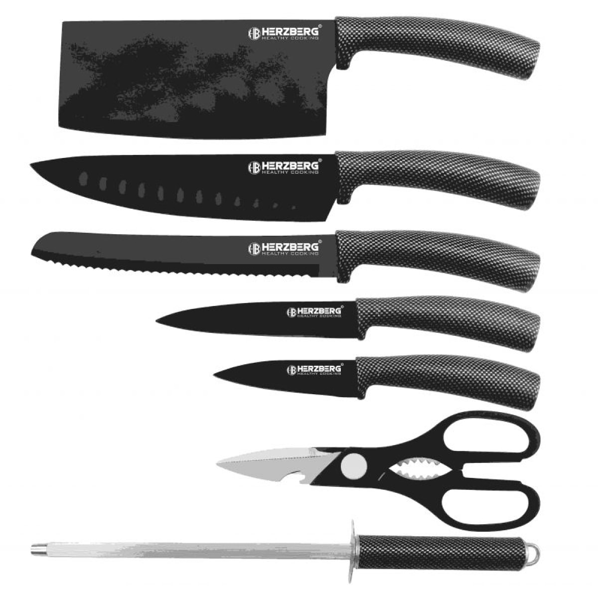 Set de couteaux avec support 8 pièces carbon Herzberg HGMSN8CAR