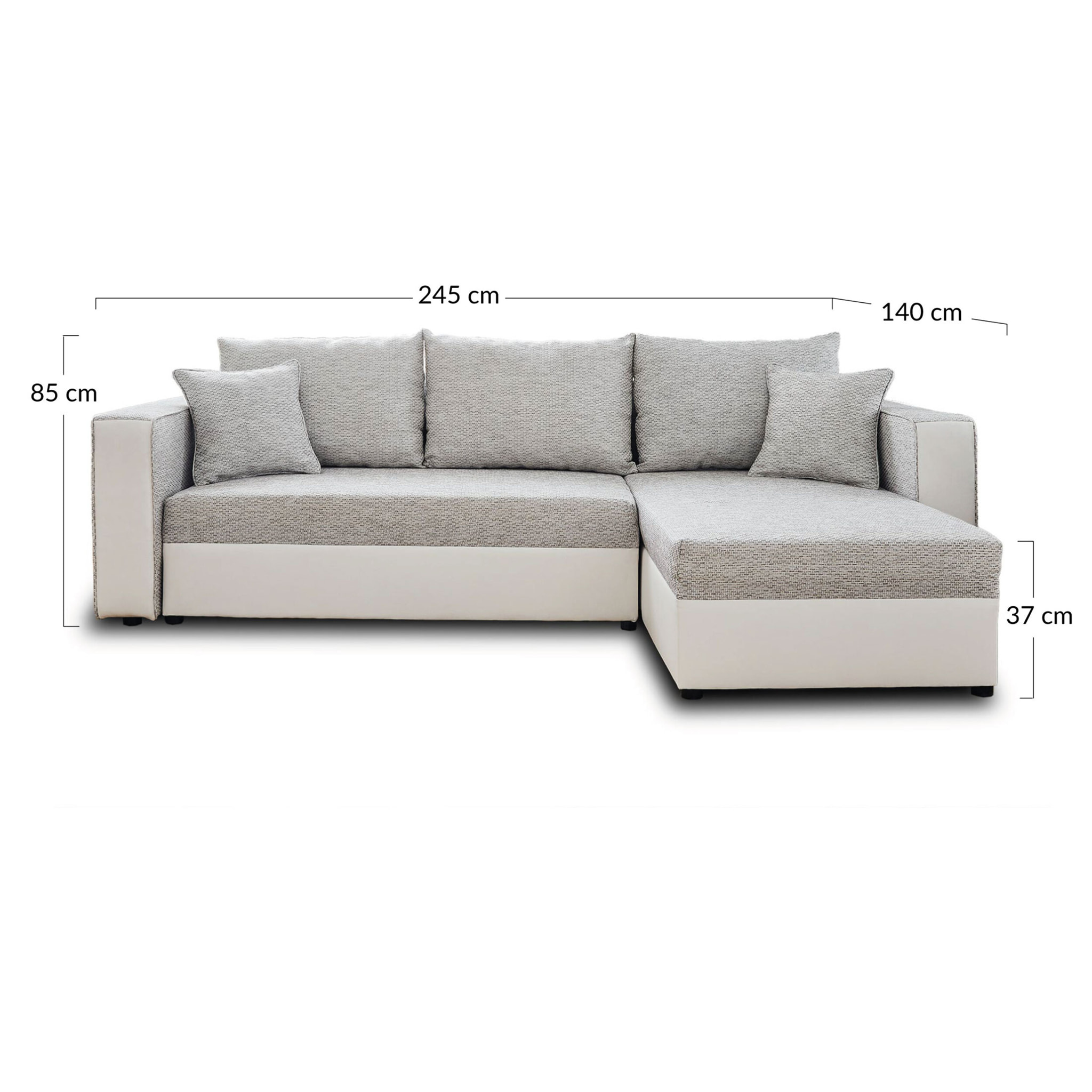 Opale - canapé d'angle réversible 4 places - convertible - avec coffre - en tissu et simili - Noir