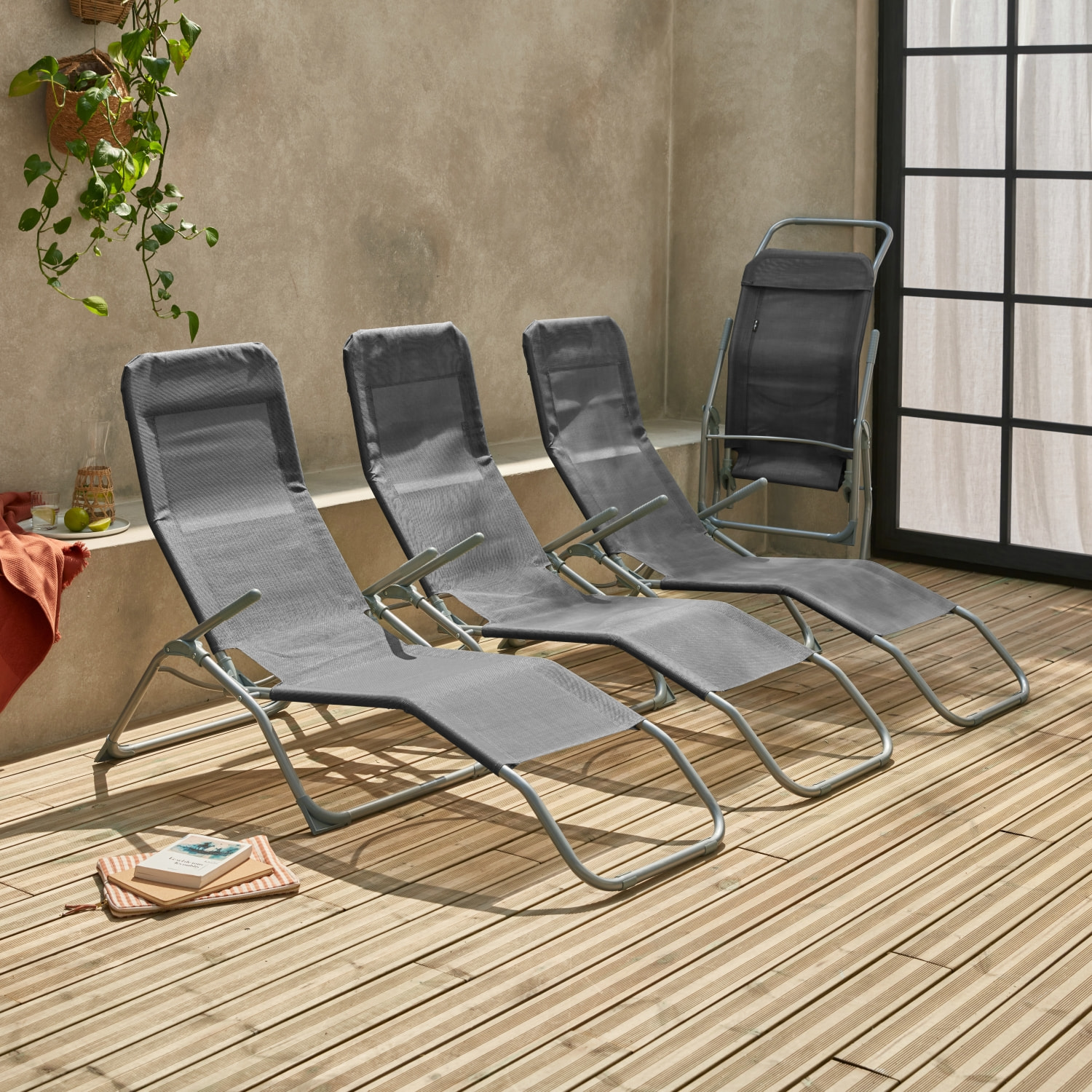 Bain de soleil acier pliant 2 positions (lot de 4) LEVITO