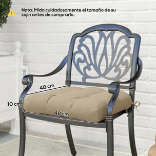 Conjunto de Cojines para Sillas de Comedor 48x48x10 cm Juego de 4 Piezas Cojines para Sillas de Jardín Impermeable y Anti-UV con 2 Cordones de Fijación Caqui