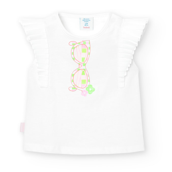 Camiseta niÃ±a estampada, mangas cortas, blanco, 208112