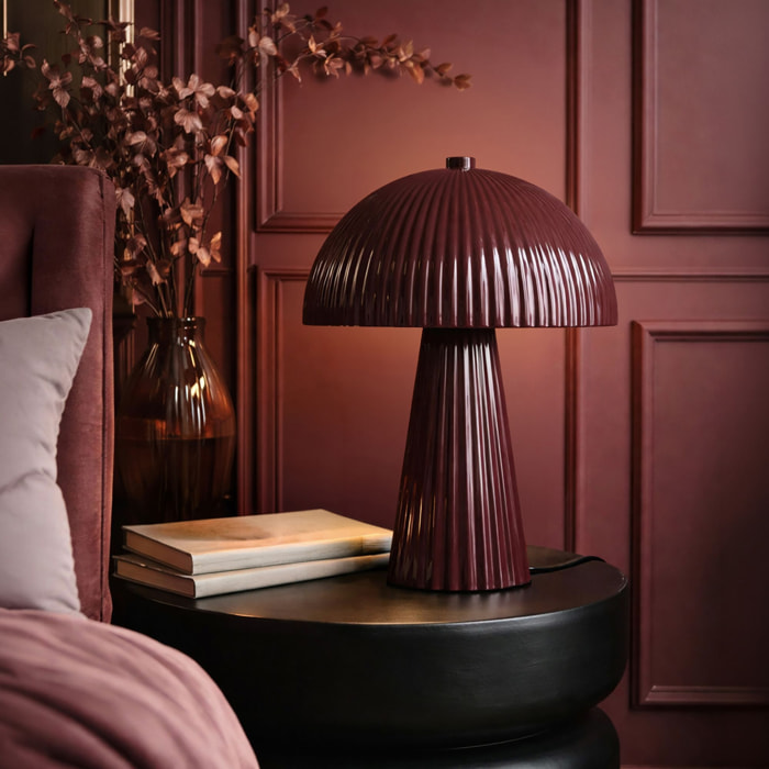 Lampe en métal strié bordeaux THALIA