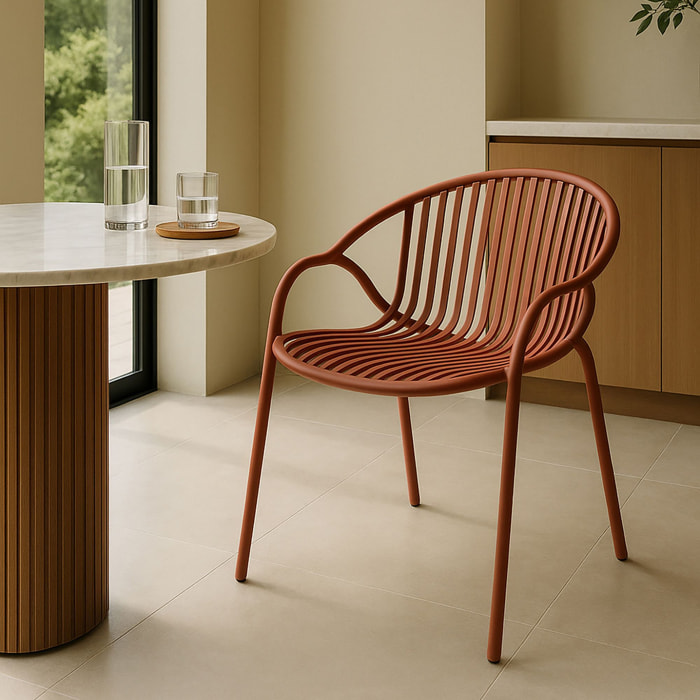 Lot de 4 fauteuils de table brique en polypropylène et métal  CALYPSO