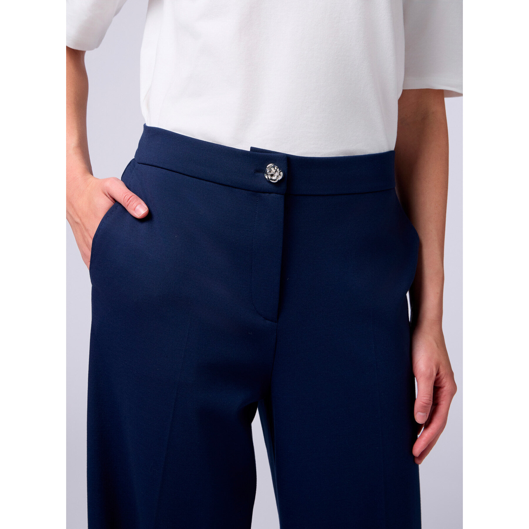 Oltre - Pantaloni palazzo in punto milano - Blu