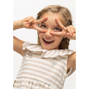 Vestido de Niña Volantes Rayas Arena