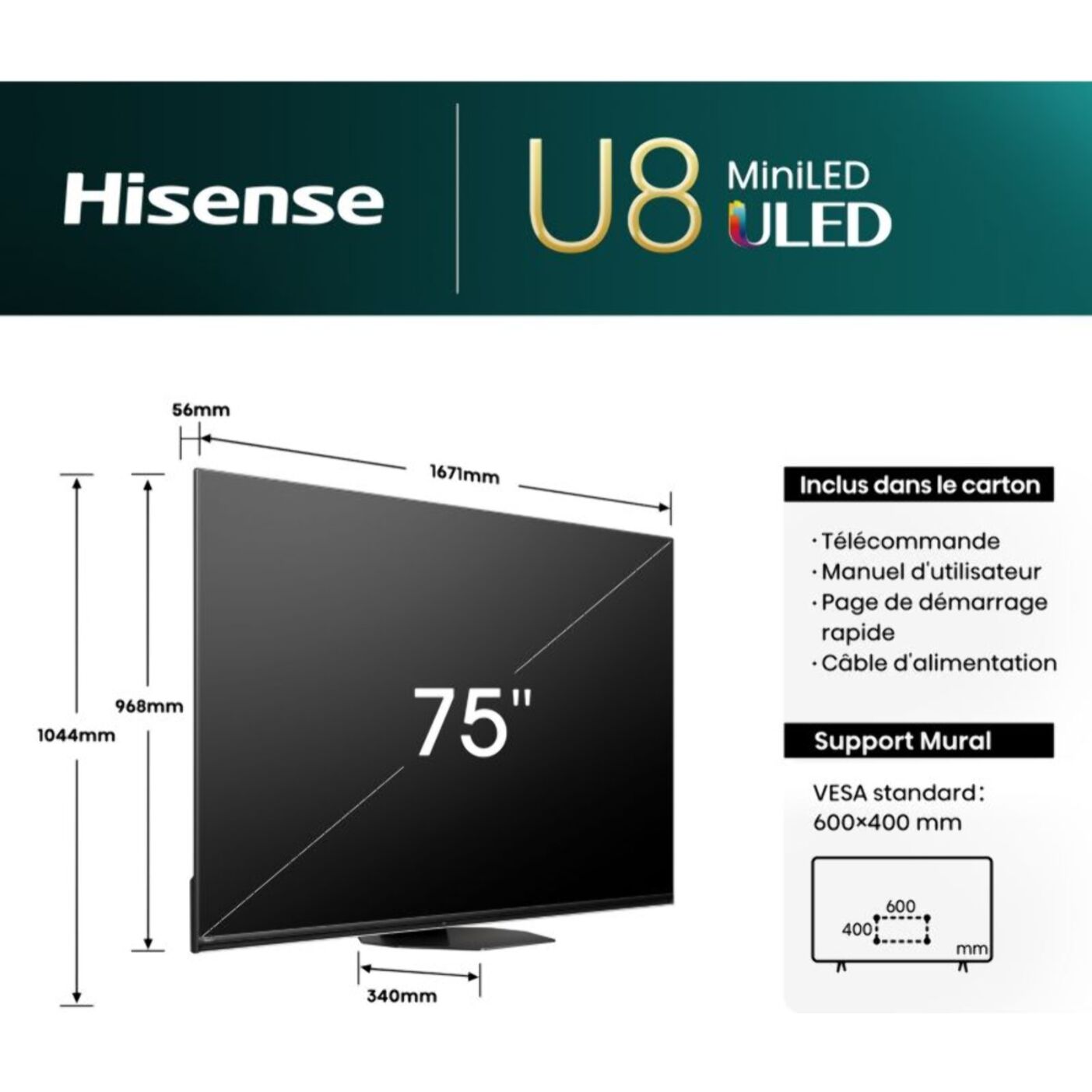 TV QLED HISENSE MiniLED 75U8NQ 2024