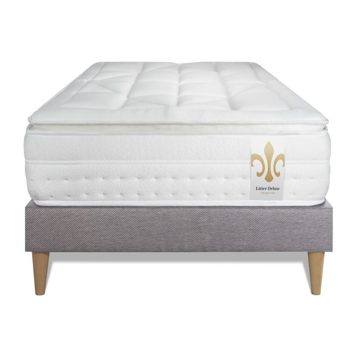 Ensemble Matelas Vingt-Huit PLUS - 28cm - Ressorts ensachés et mémoire de forme - Tensions allégées - Sommier kit Gris