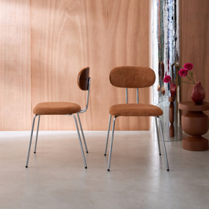 Chaise décor bois courbé teinté noyer et tissu déperlant pieds métal chromé (lot de 2) ERIN