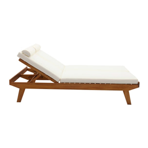 Bain de soleil double avec dossiers multipositions beige et bois massif L127 cm CARACAS
