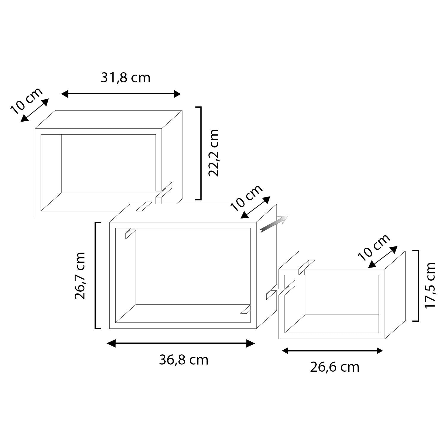 Set de 3 estantes de pared Iago cuadrados, madera de Paulownia