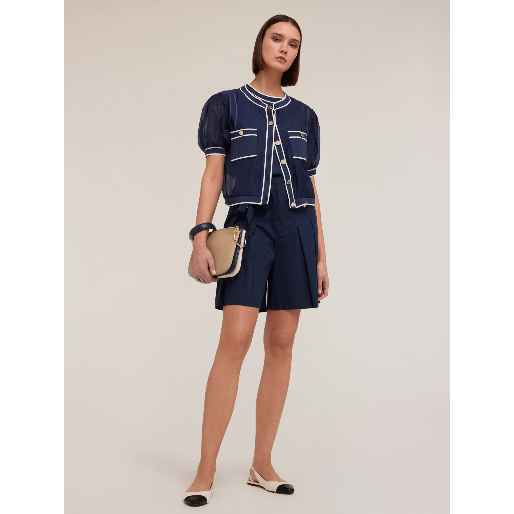 Motivi - Camicia misto lyocell con bordi a coste - Blu