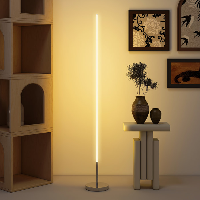 Lámpara de Pie Moderna, Lámpara Salón con Brillo, Temperaturas de Color Ajustables 3000K-6000K, Mando a Distancia Magnético, Temporizador, para Dormitorio, Oficina, Decoración, Gris Plateado