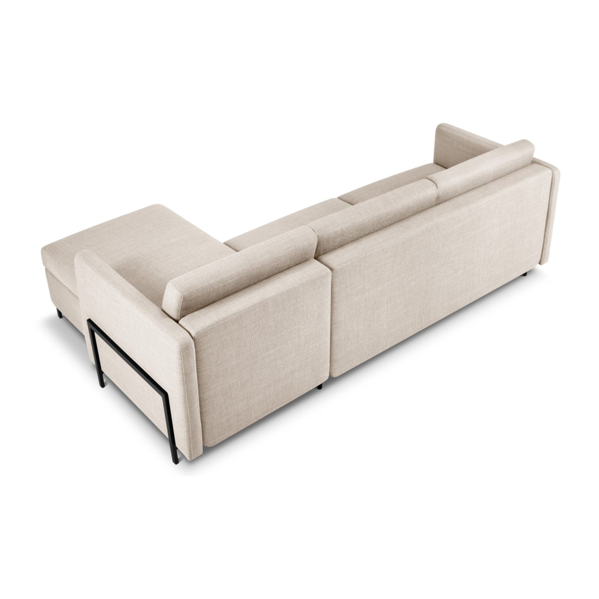 Canapé d'angle droit convertible avec coffre de rangement "Yanis" 4 places en tissu structurel beige