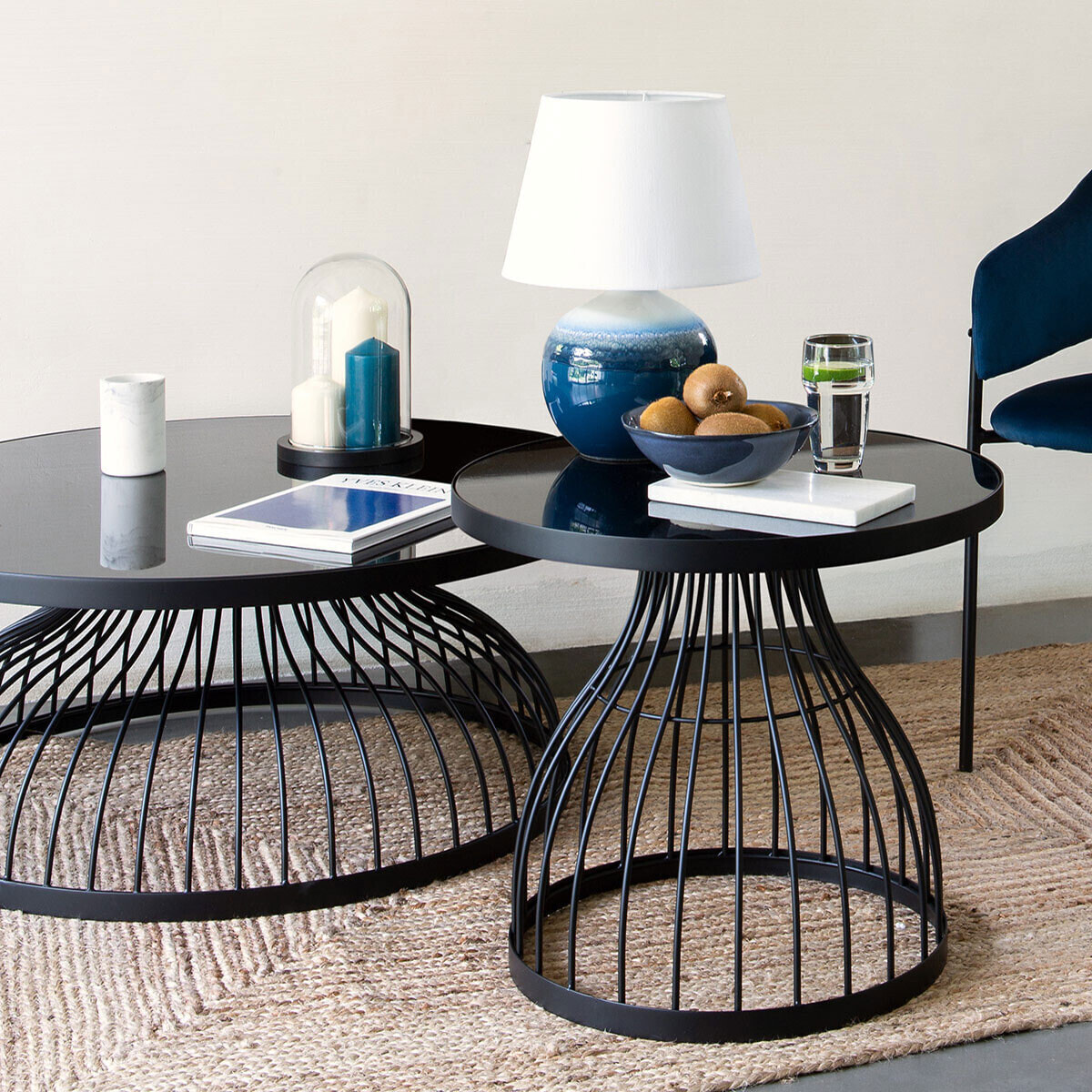 Table d'appoint "Kushi" - métal & verre D55 cm